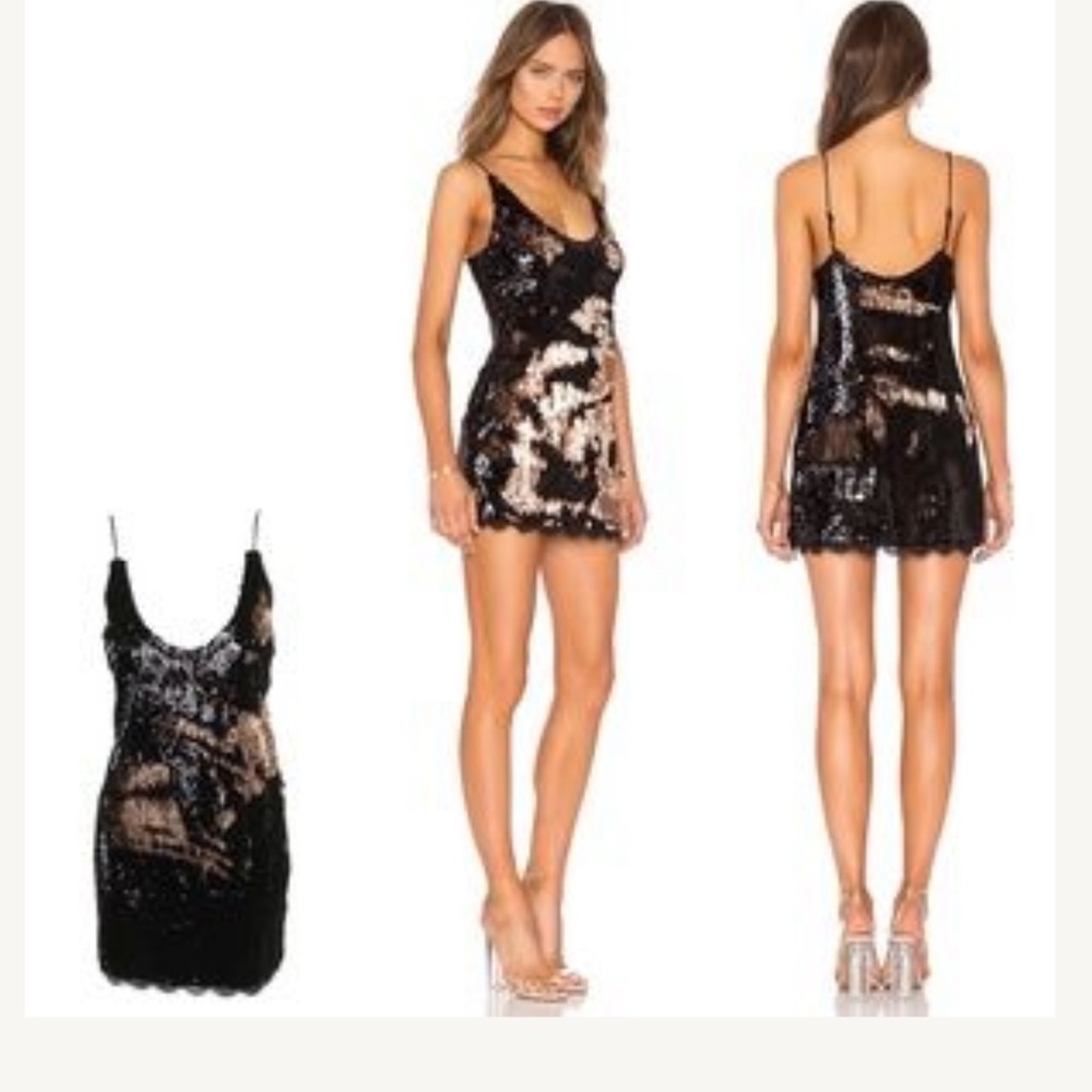 Free People Womens Seeing Double Sequin Slip Dress, Black